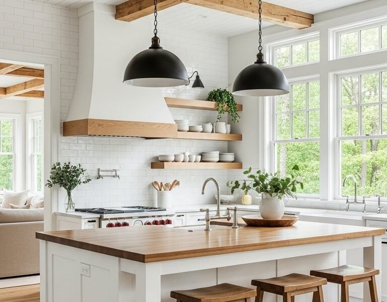 ilot cuisine bois suspensions noires