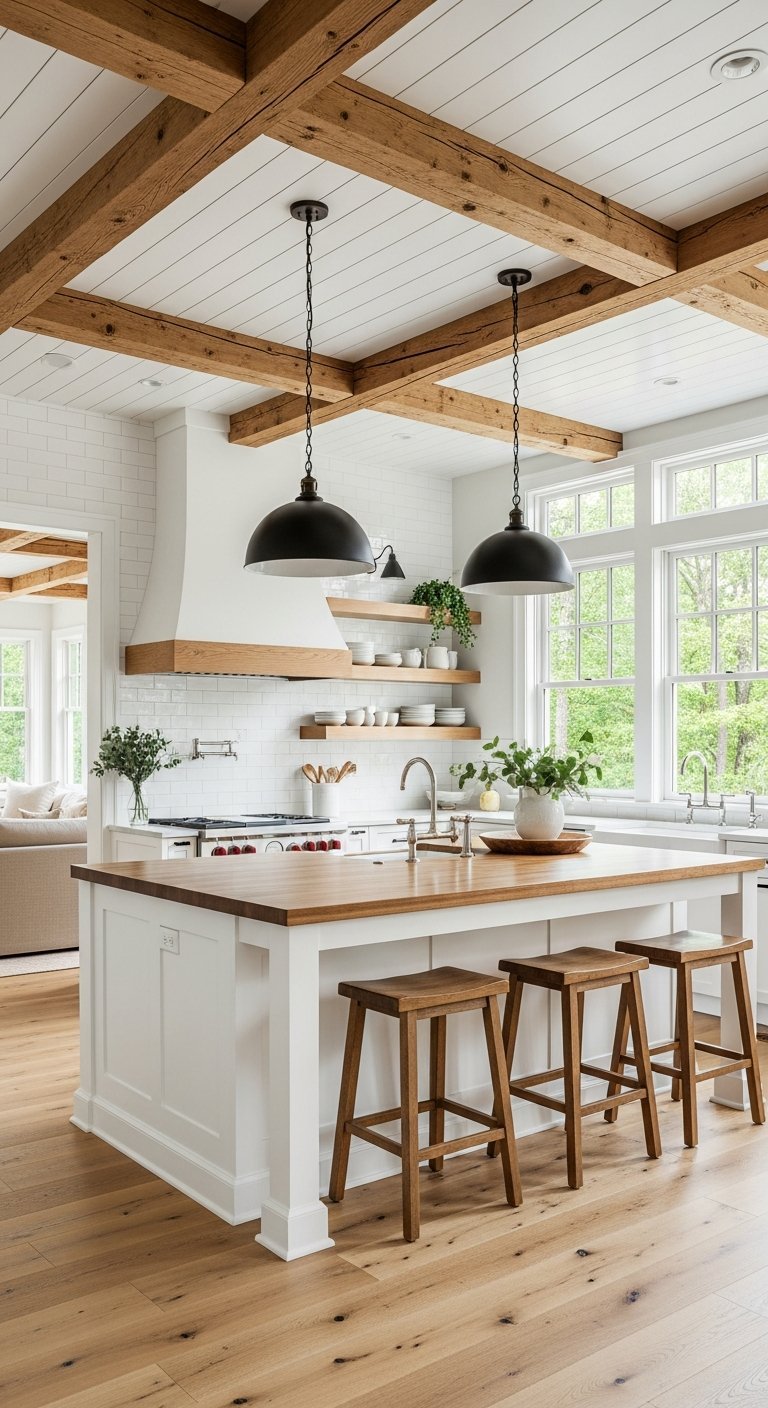 ilot cuisine bois suspensions noires