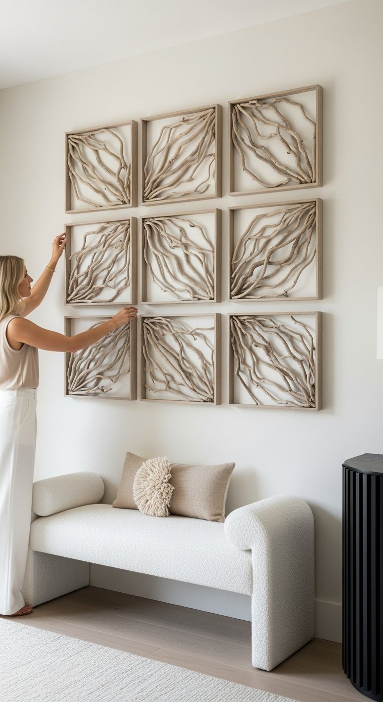 mur cadres art bois flotte