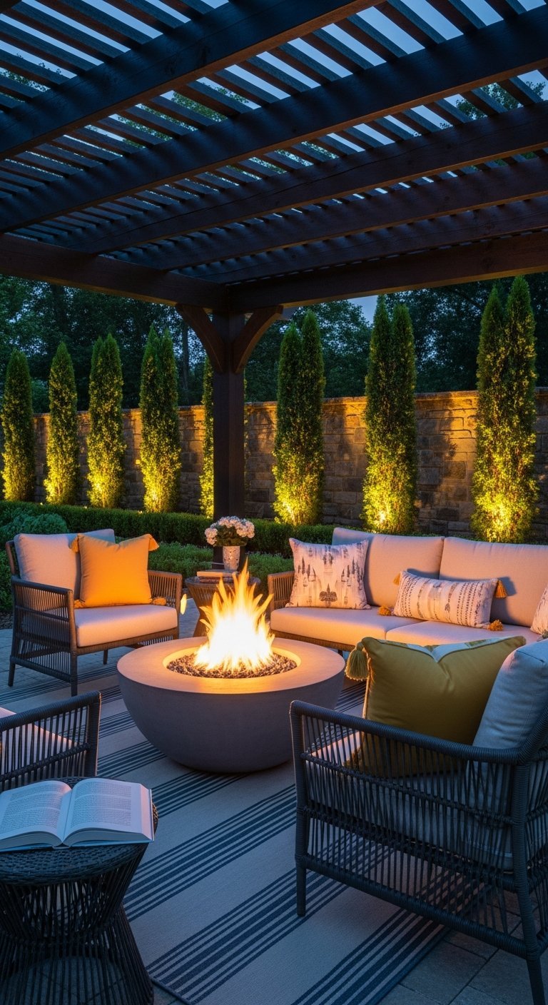 terrasse maison soiree feu