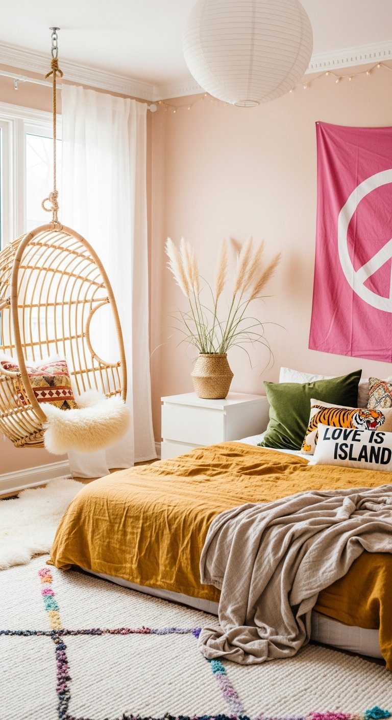 fauteuil suspendu rotin vintage