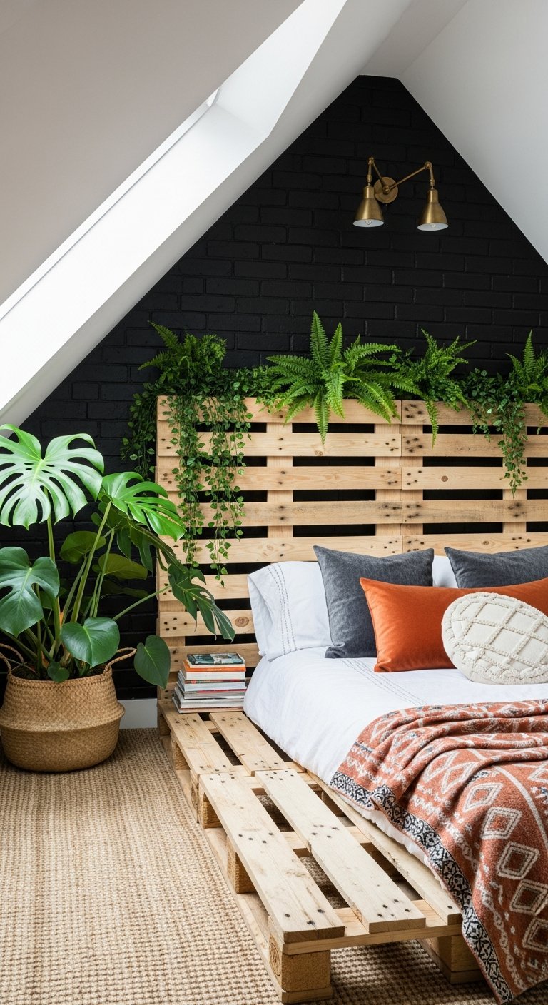 mur brique noire lit palette