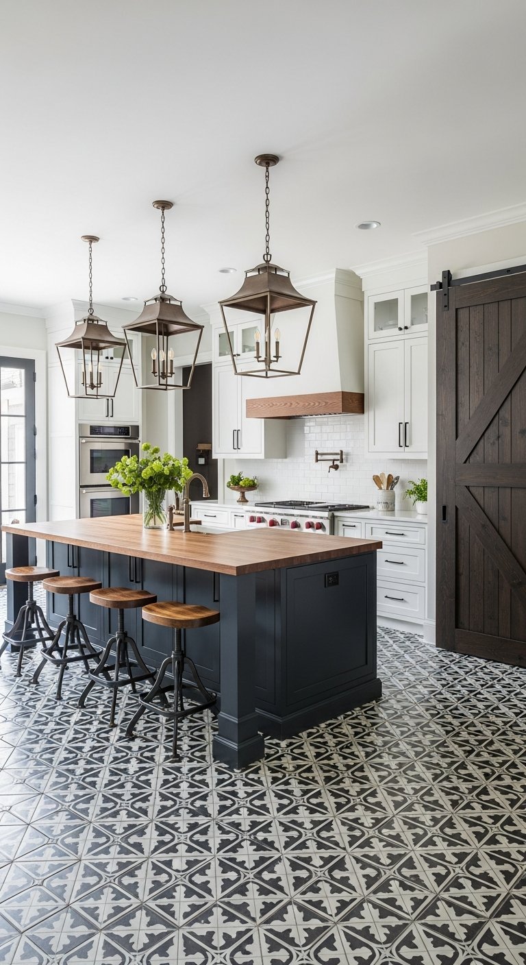 cuisine ilot bleu sol carreaux