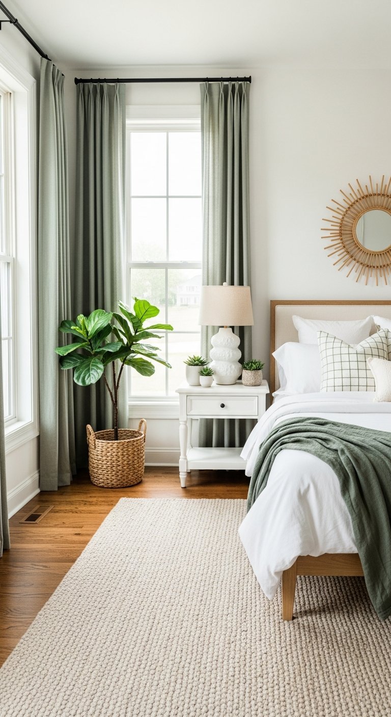 rideaux vert sauge miroir soleil