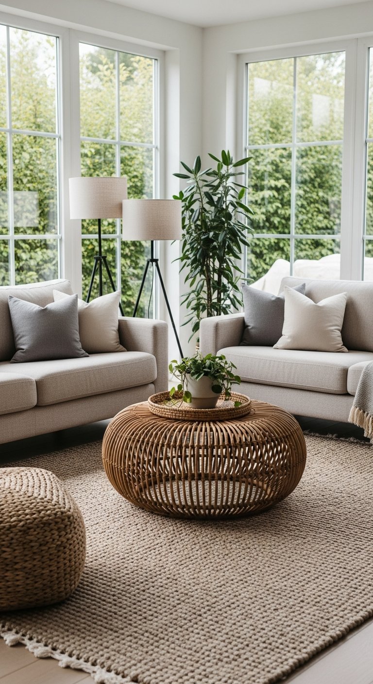 salon beige symetrie fenetre