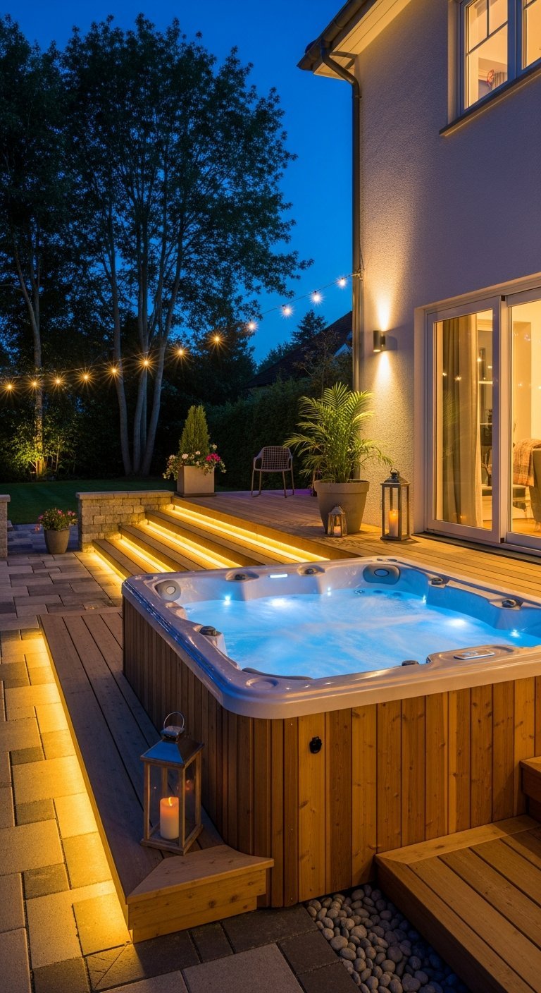 jacuzzi exterieur terrasse marches led