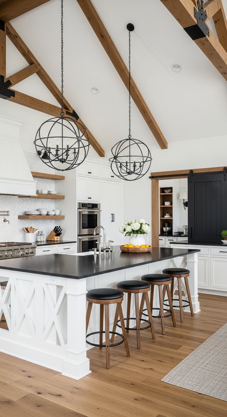 cuisine ilot noir lustres globe