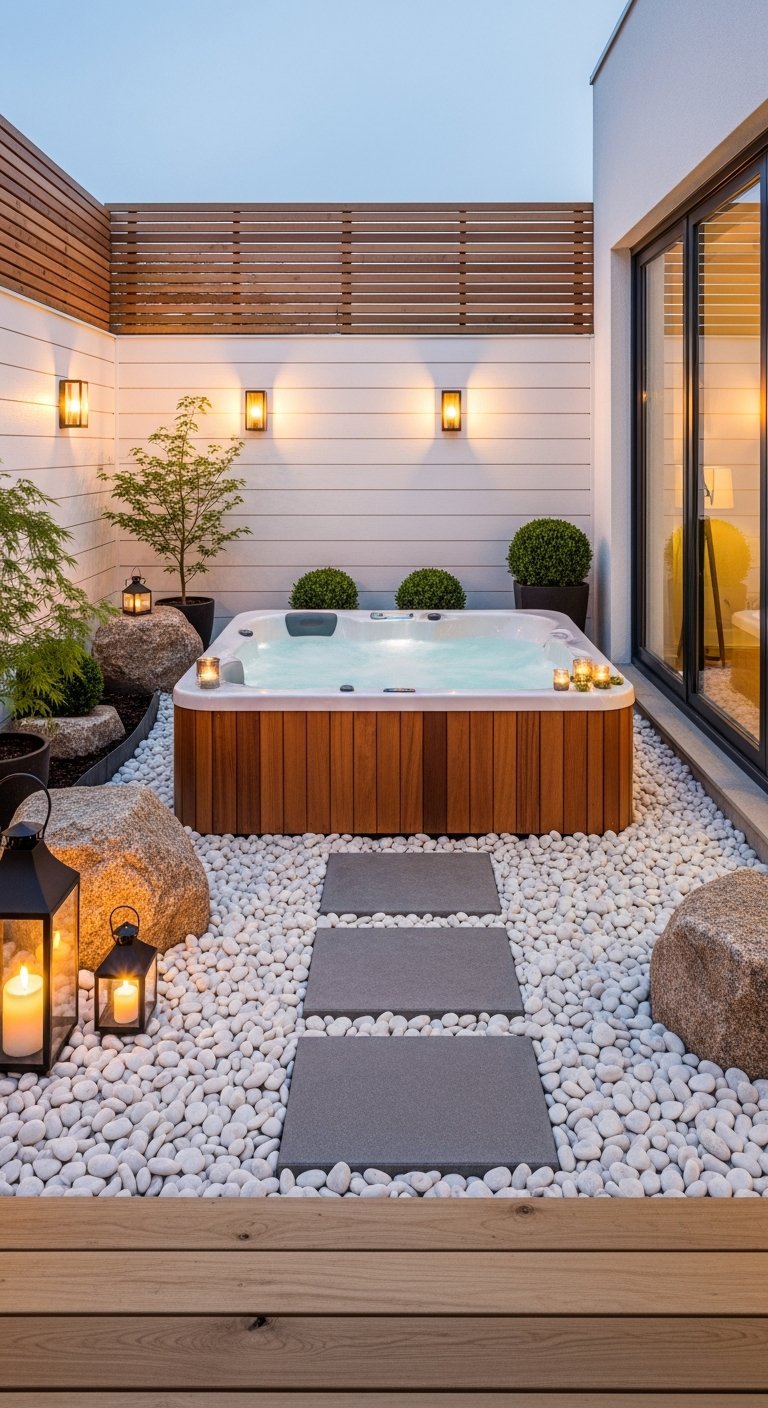 jacuzzi exterieur terrasse galets zen