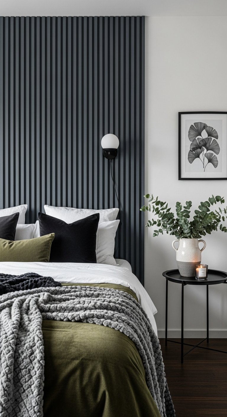 tete de lit tasseau gris monochrome