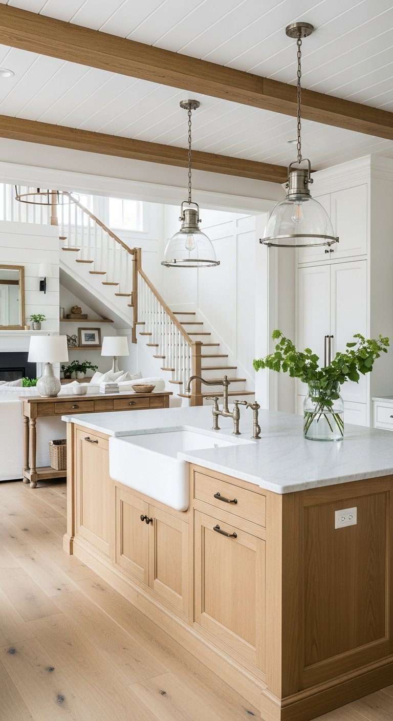 interieur blanc escalier bois