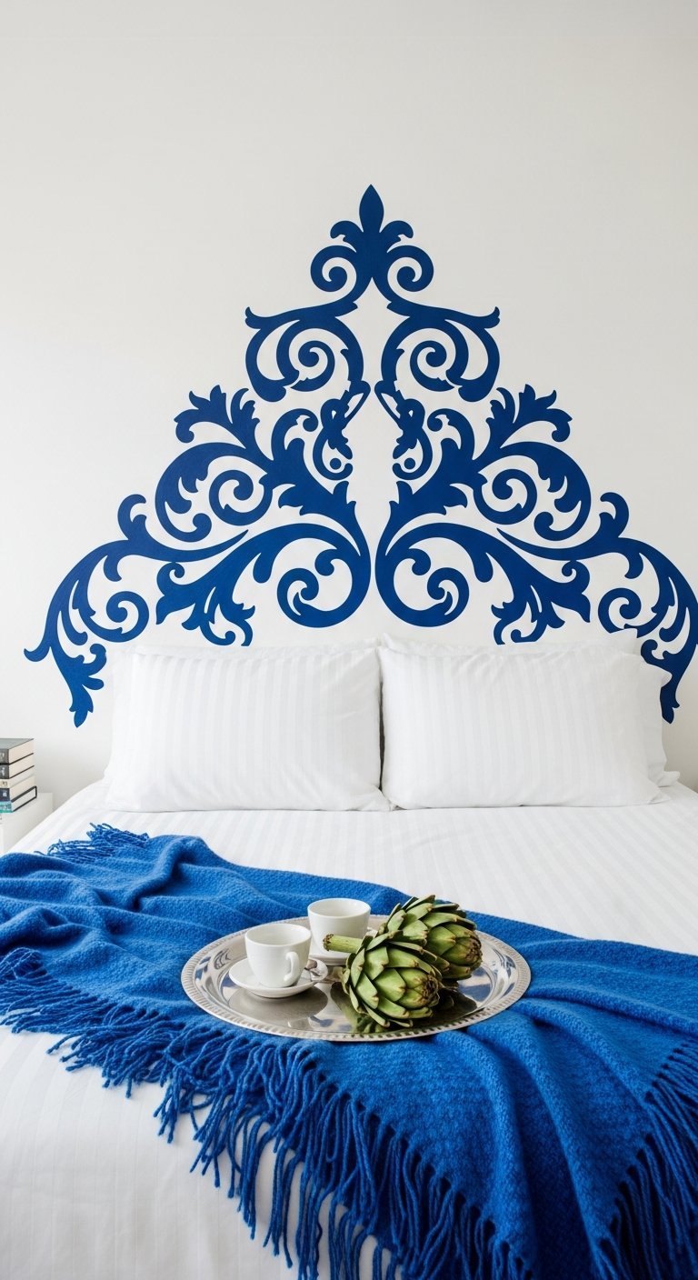 motif baroque bleu tete de lit