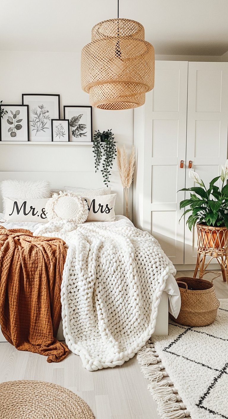 suspension bambou et plaid tricot