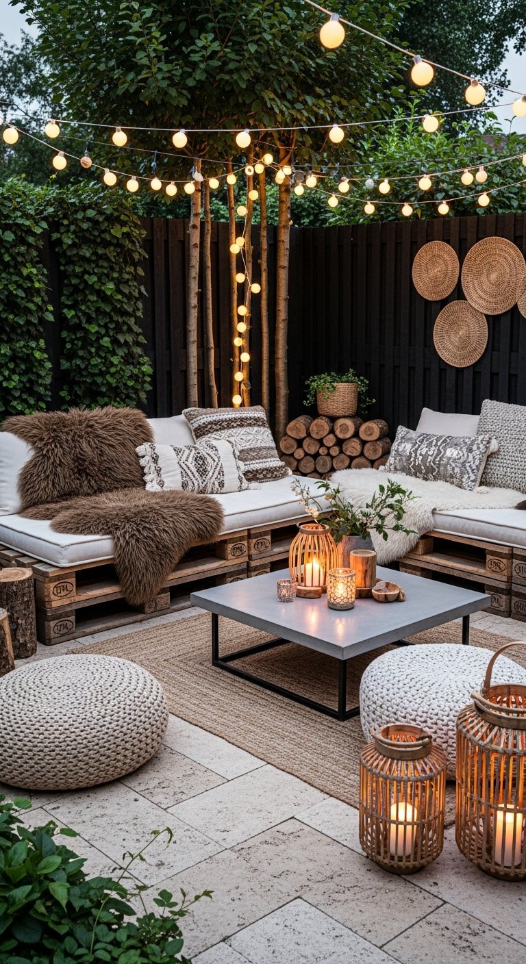 terrasse maison palettes lumieres