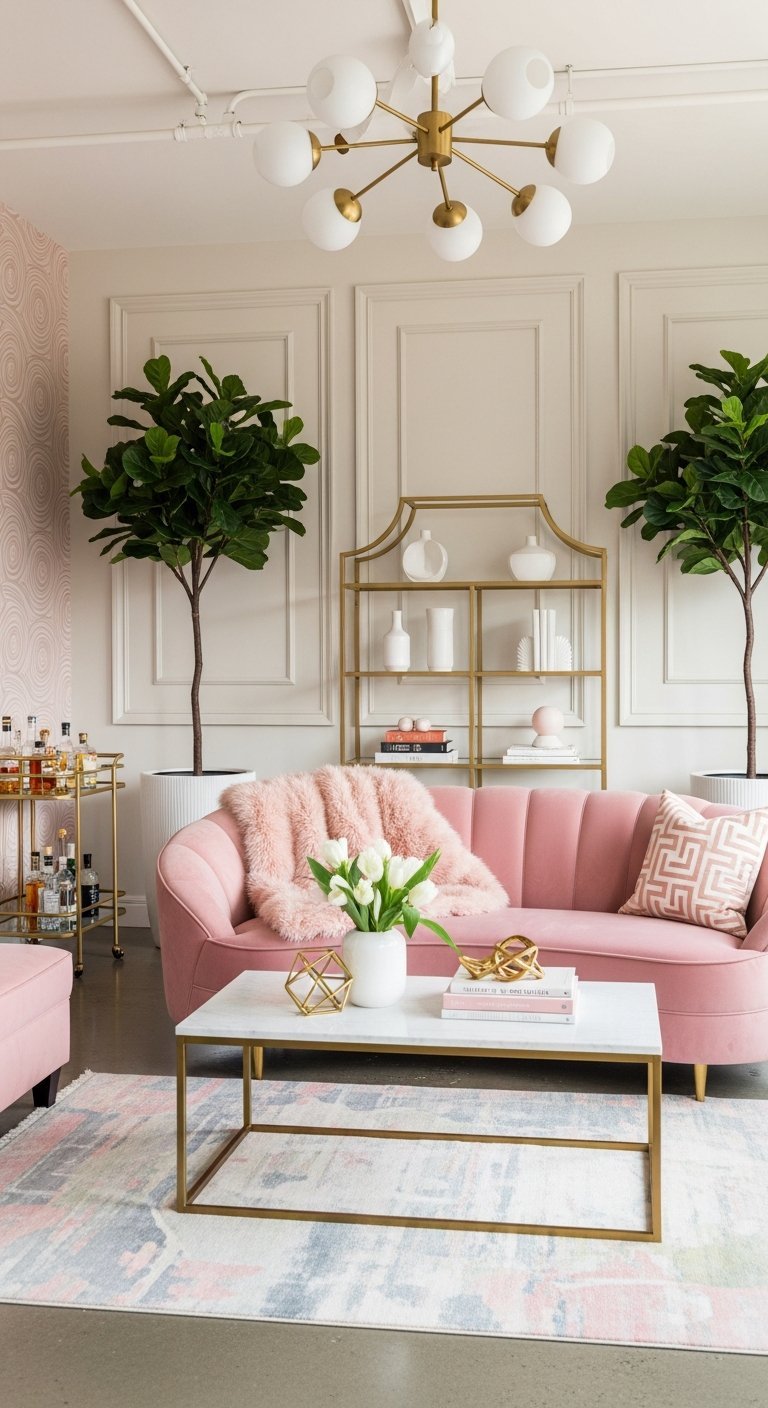 canape rose pastel plantes