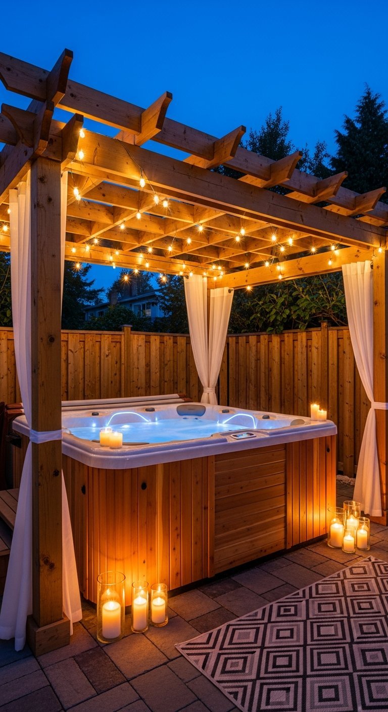 jacuzzi exterieur terrasse rideaux bougies