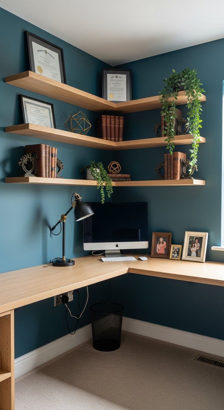 bureau angle mur bleu fonce