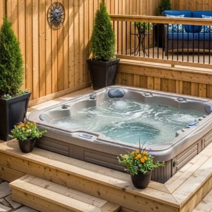 jacuzzi exterieur terrasse ecran bois