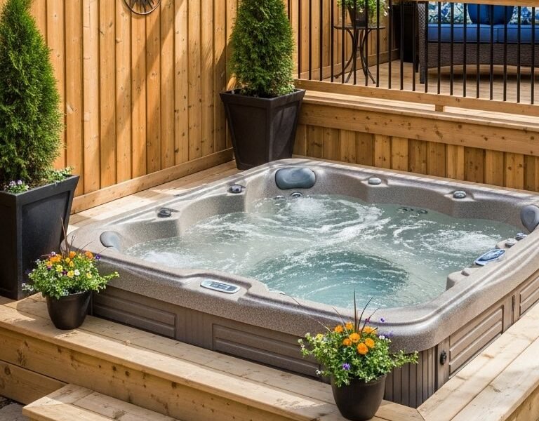 jacuzzi exterieur terrasse ecran bois