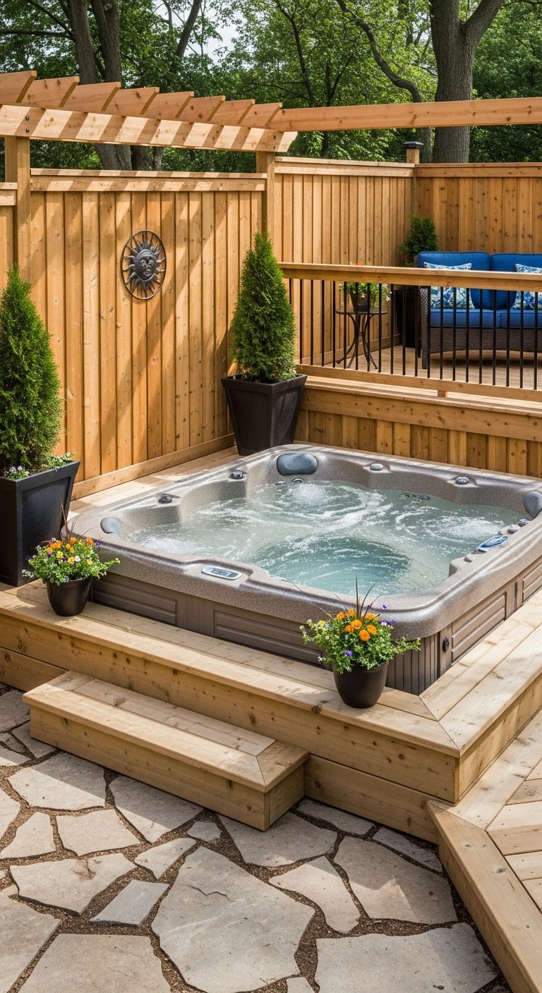 jacuzzi exterieur terrasse ecran bois