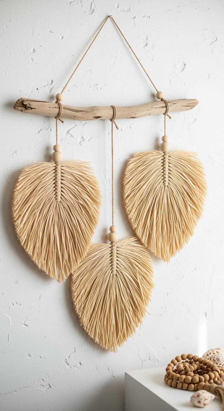 macrame feuilles bois flotte