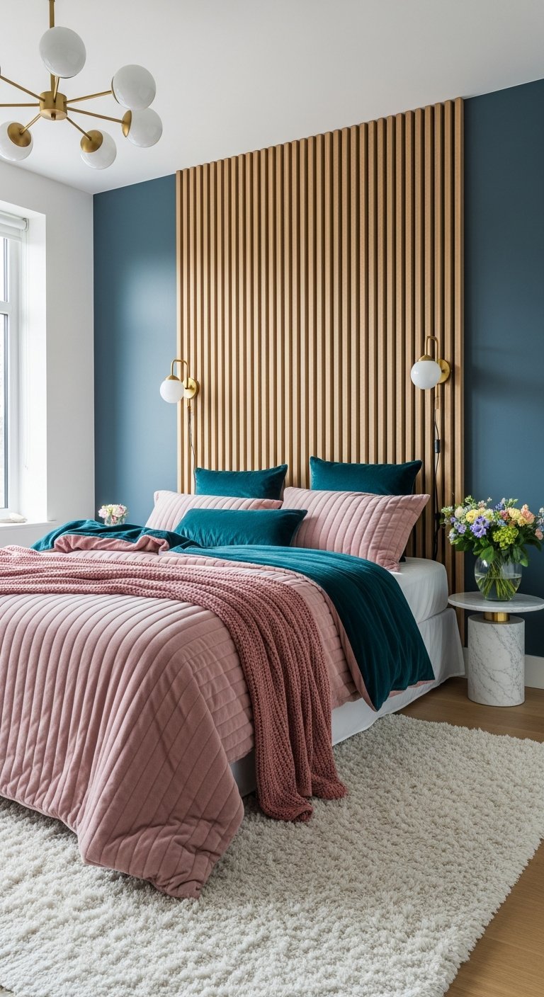 tete de lit tasseau bleu petrole