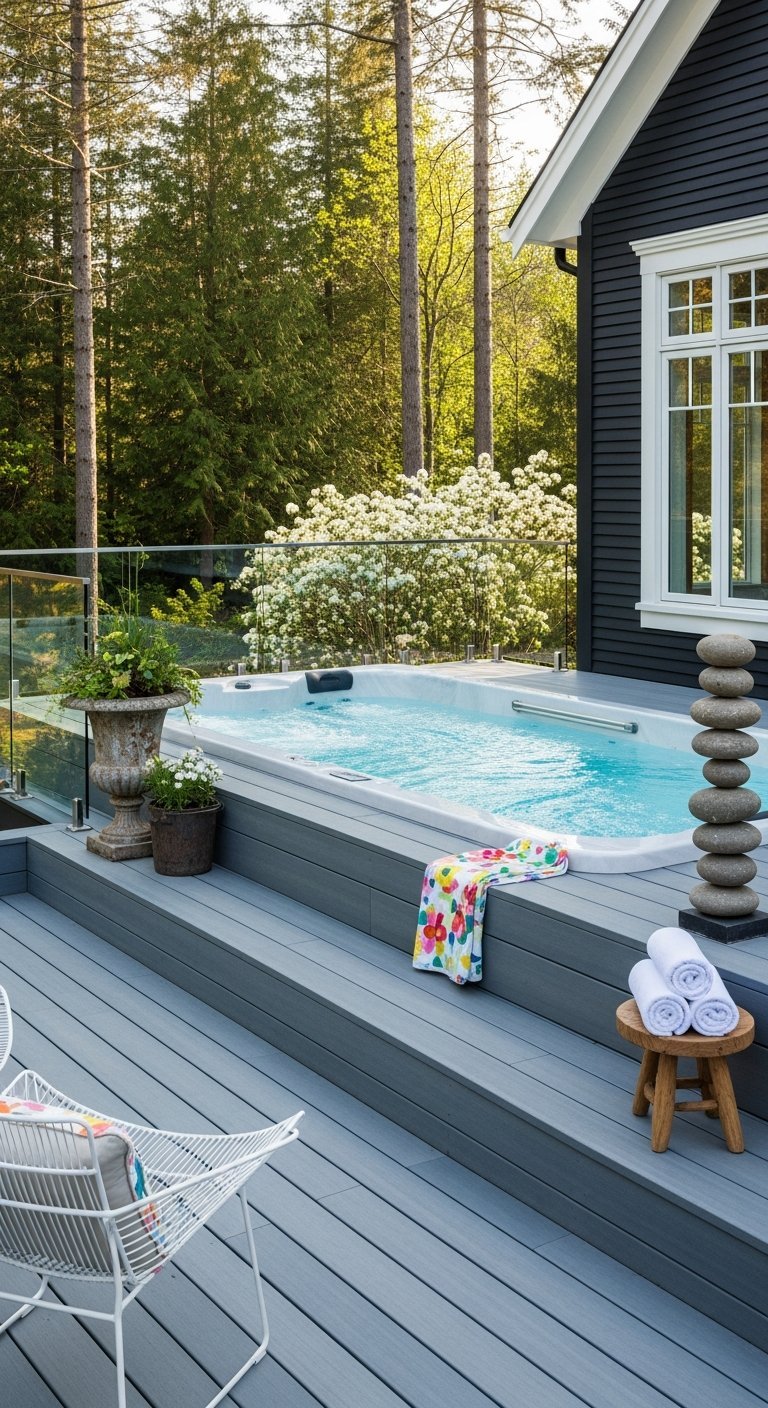 jacuzzi exterieur terrasse vue foret