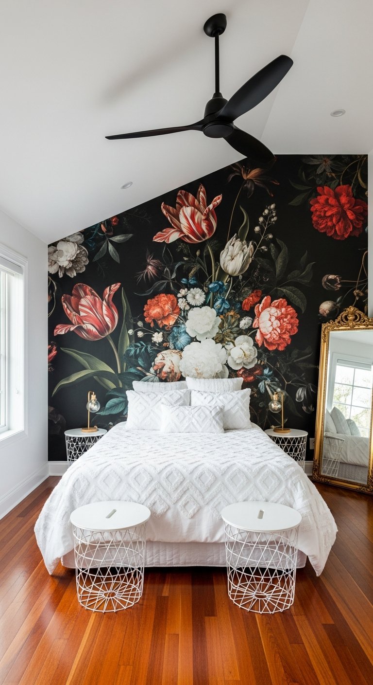 fresque florale fond noir