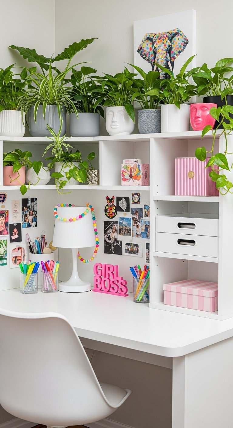 bureau blanc deco coloree fille