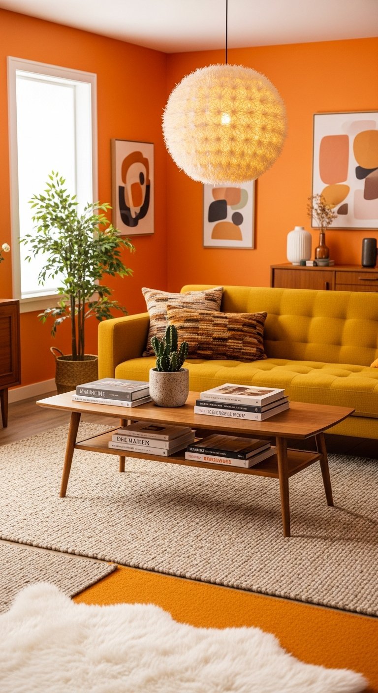 salon retro orange jaune