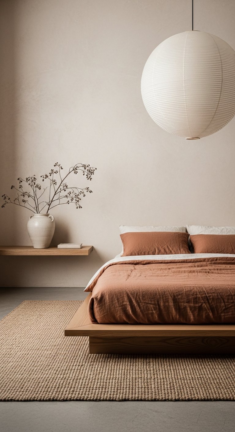 Style japandi lit bas suspension