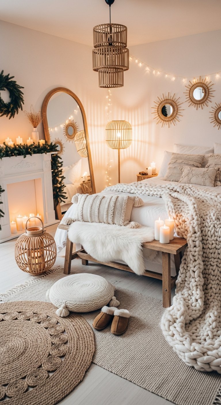 miroir sol et guirlandes lumineuses