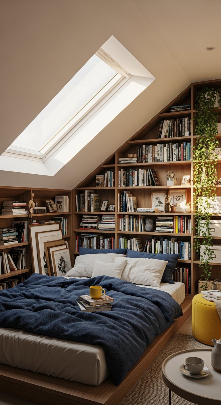 bibliotheque murale sous toit