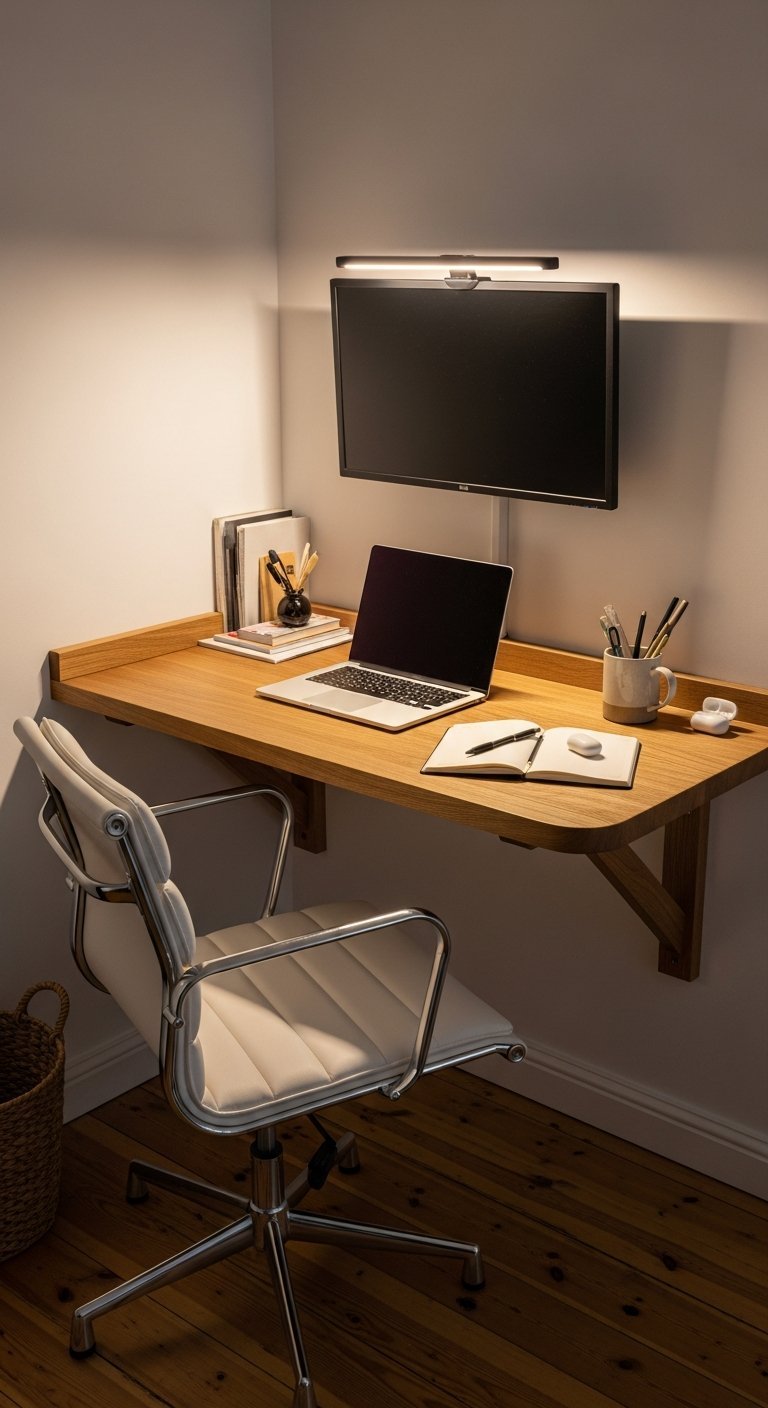 bureau flottant bois minimaliste