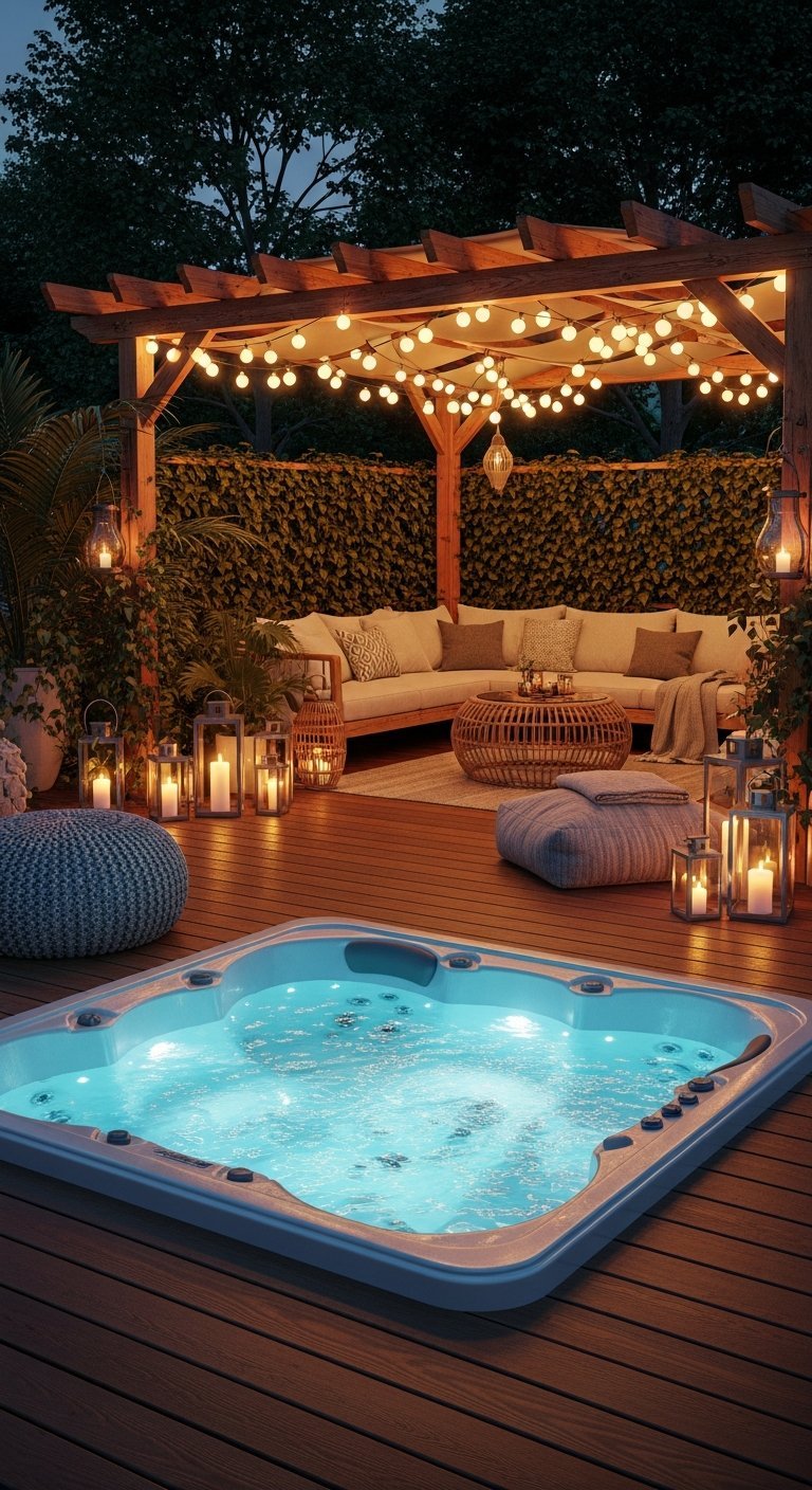 jacuzzi exterieur terrasse nuit lumieres