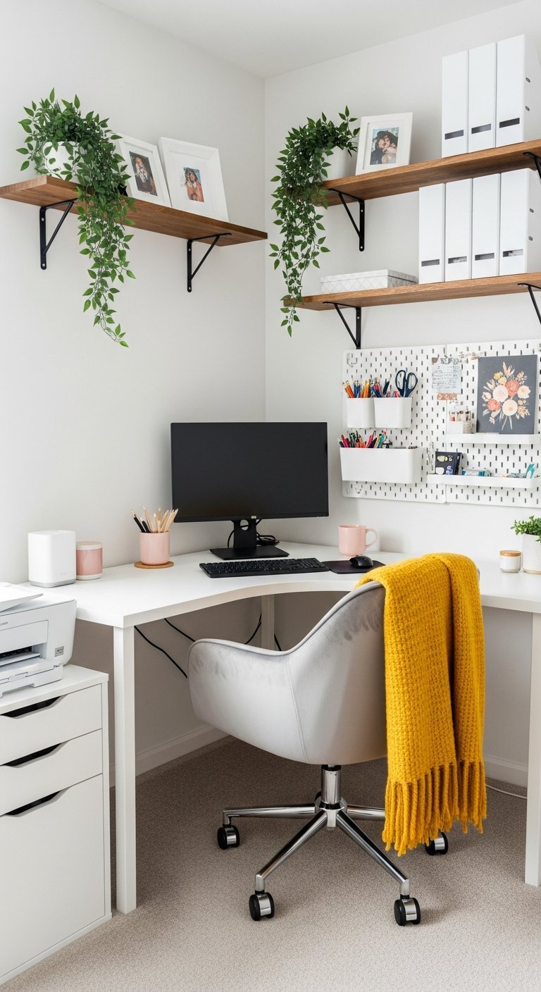 bureau blanc accessoires jaunes