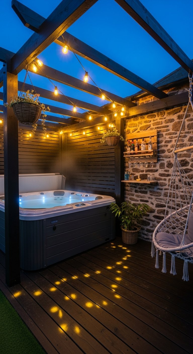 jacuzzi exterieur terrasse coin cosy