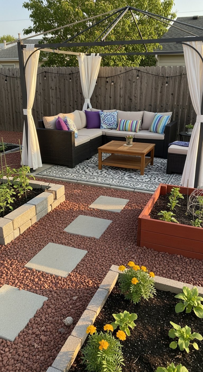 terrasse maison potager gravier