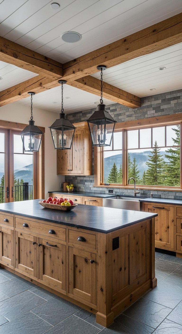 grande cuisine vue montagne pierre