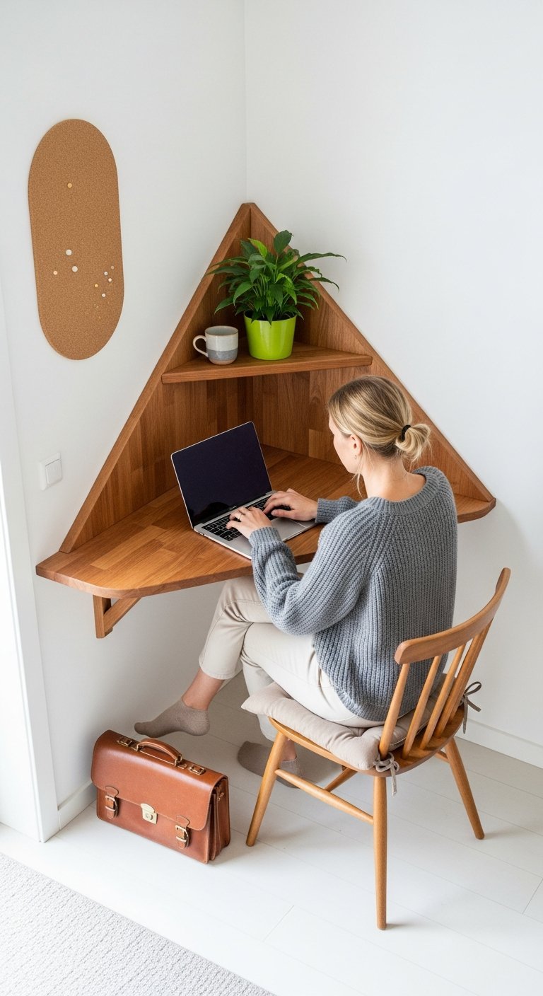 petit bureau angle triangulaire bois