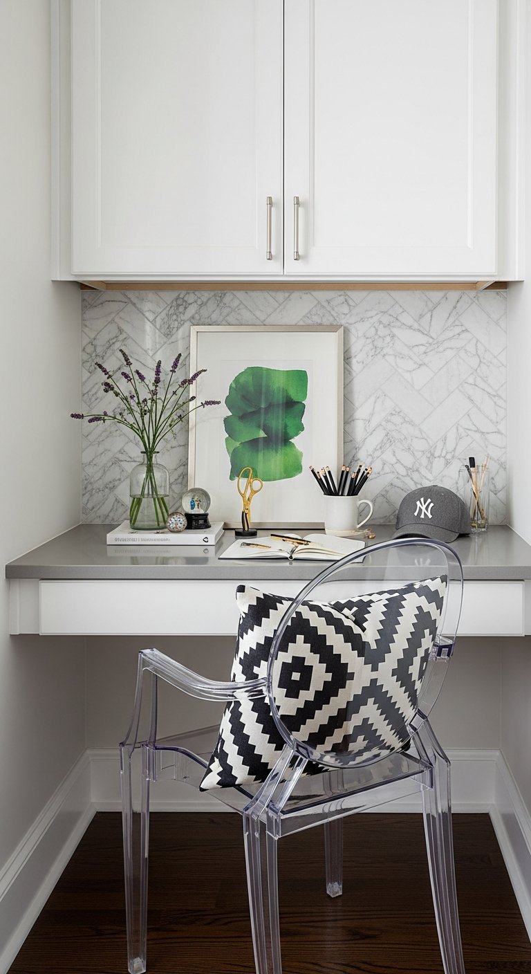 bureau niche marbre blanc