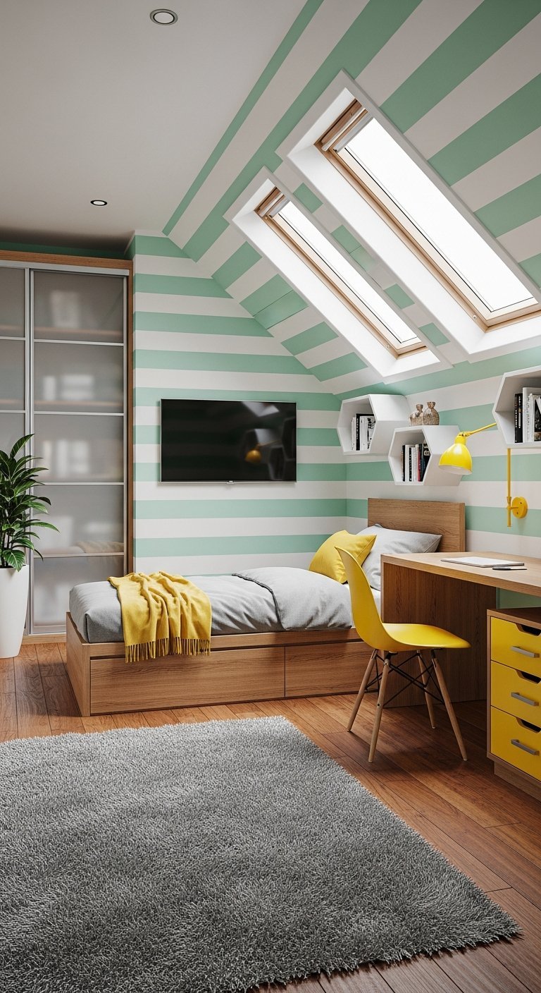 papier peint rayures vertes