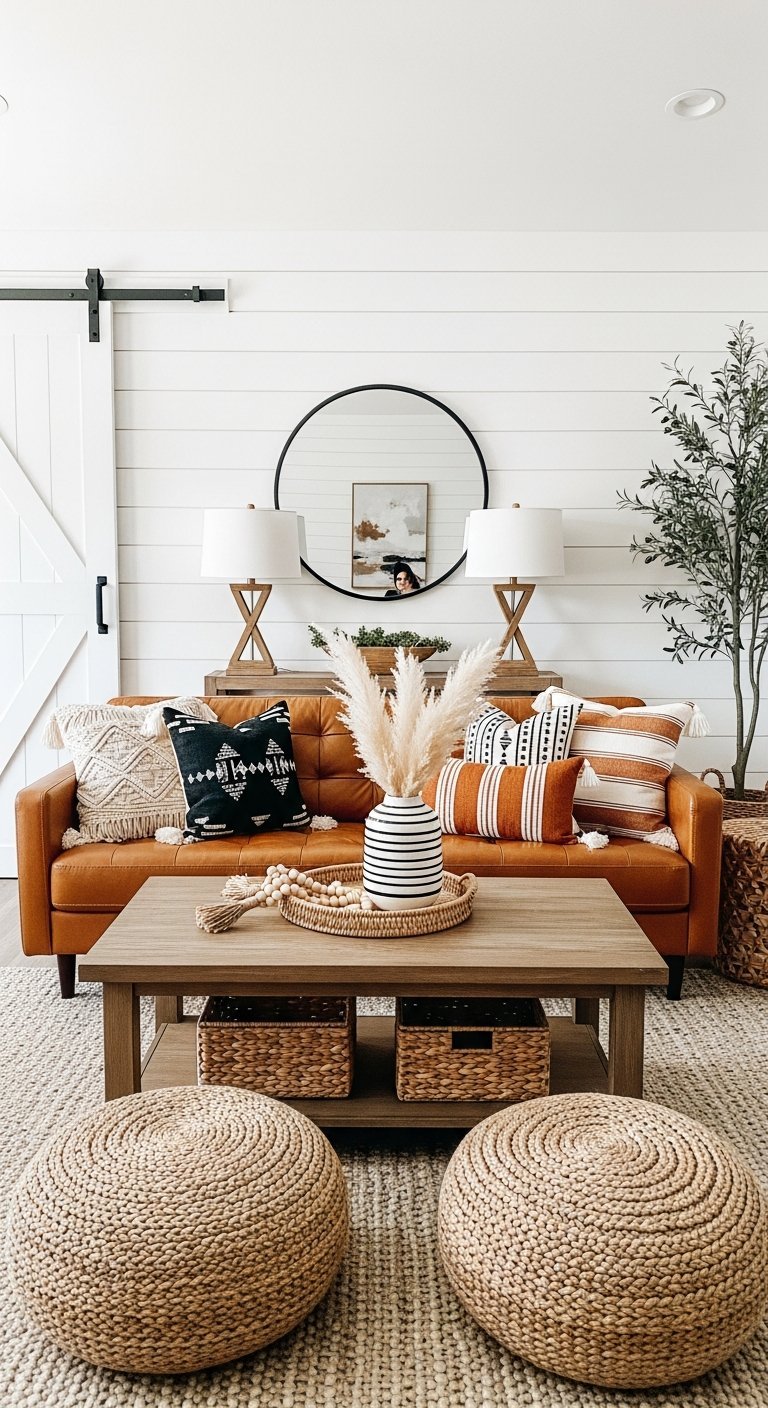 salon boheme canape cuir camel