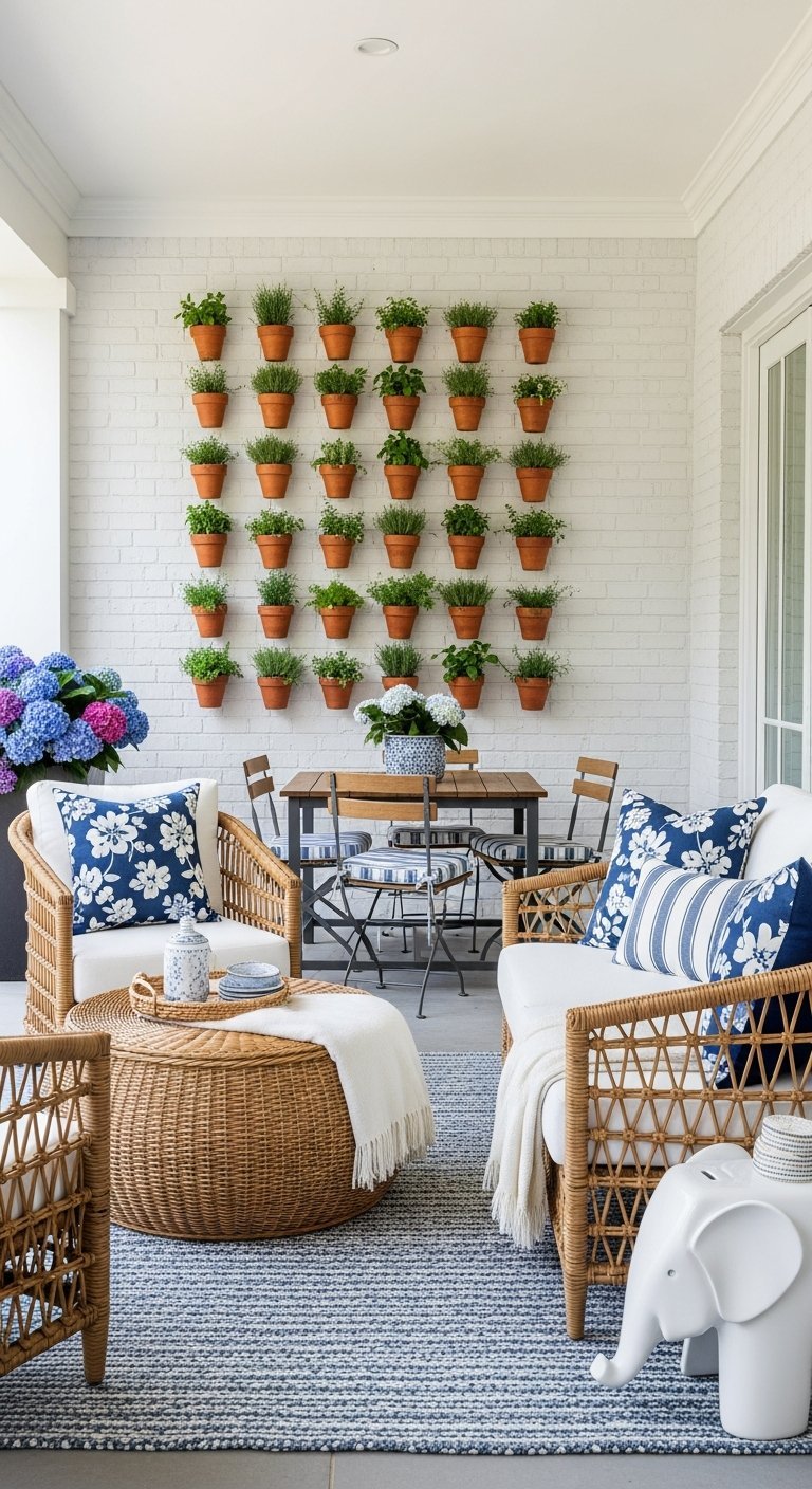 terrasse maison mur pots terracotta