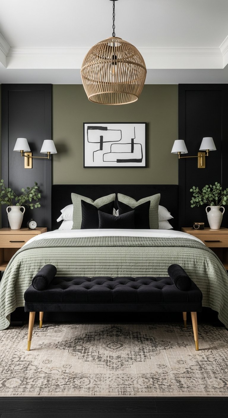 mur accent noir vert sauge