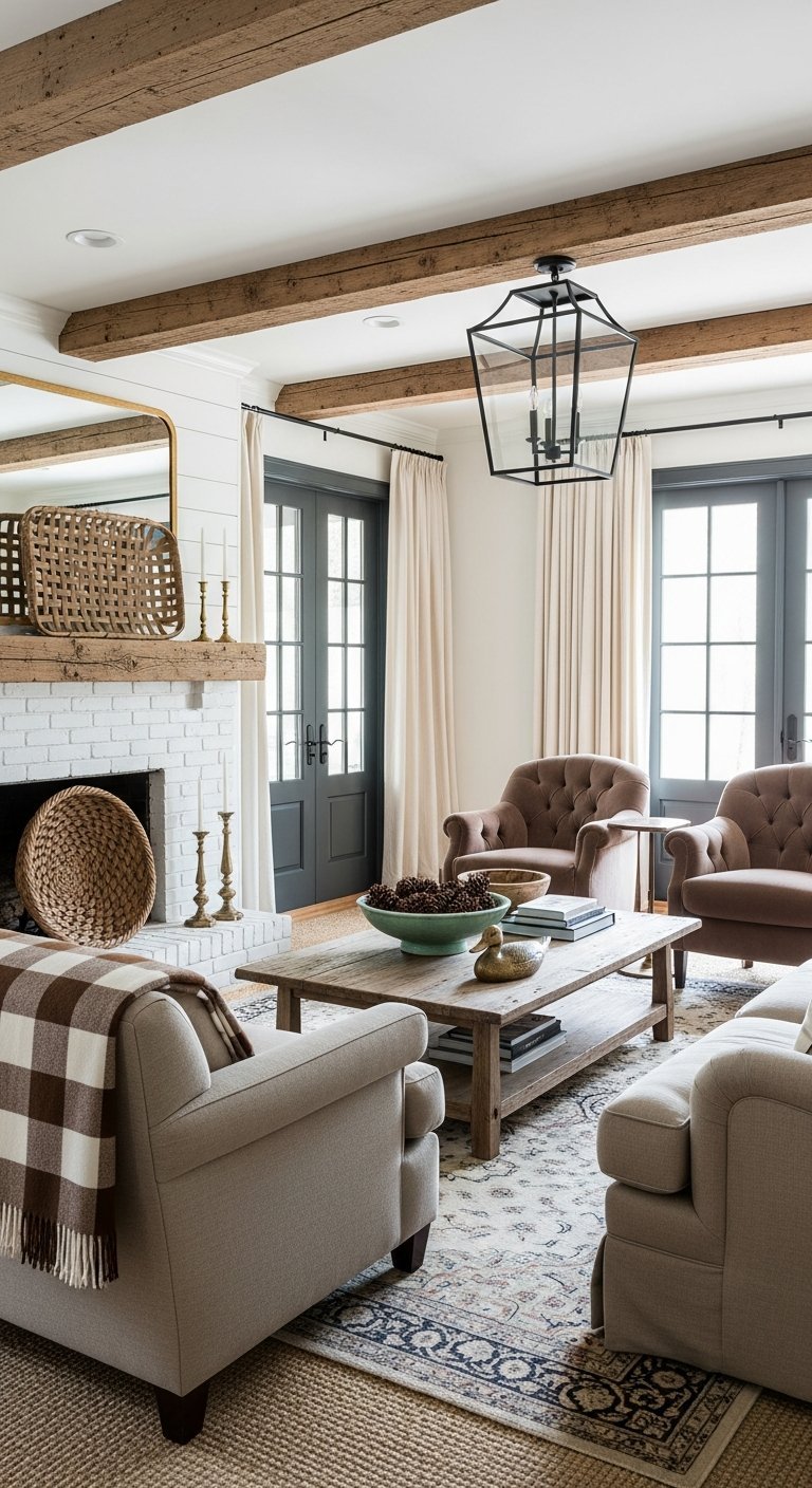 salon cheminee brique blanche fauteuils