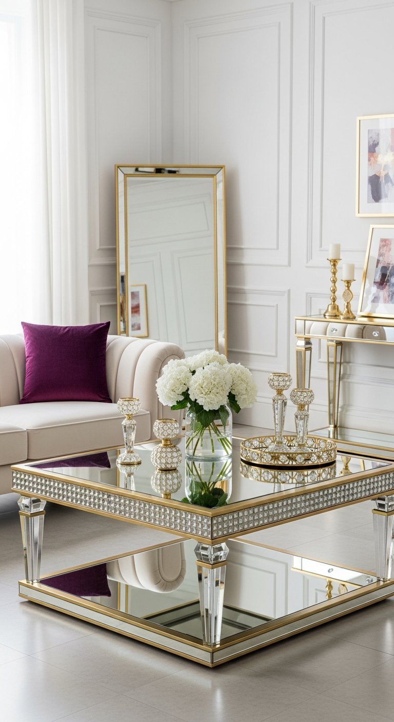 table basse miroir glam