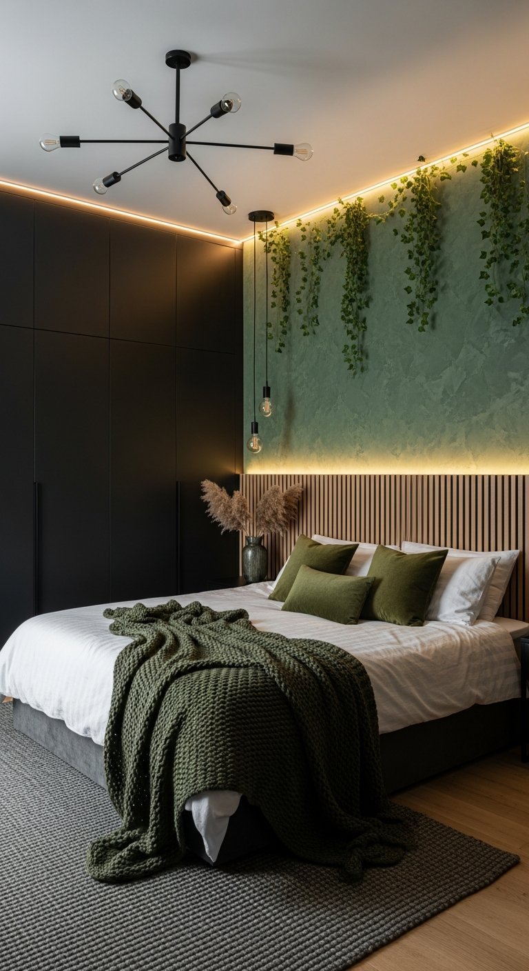 chambre parentale cosy vegetale mur vert