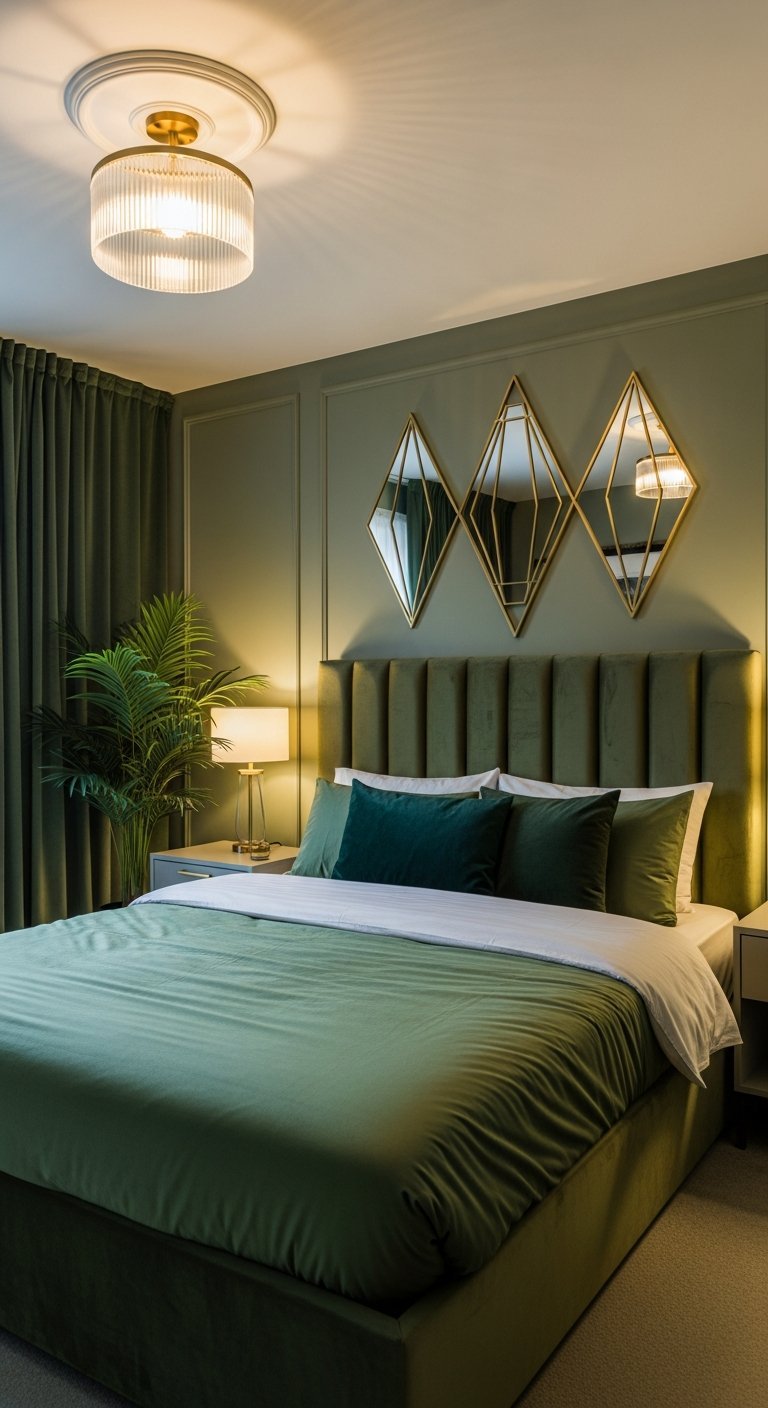 chambre parentale verte velours moulures