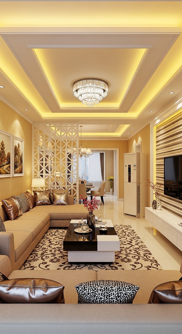 salon luxe plafond lumineux