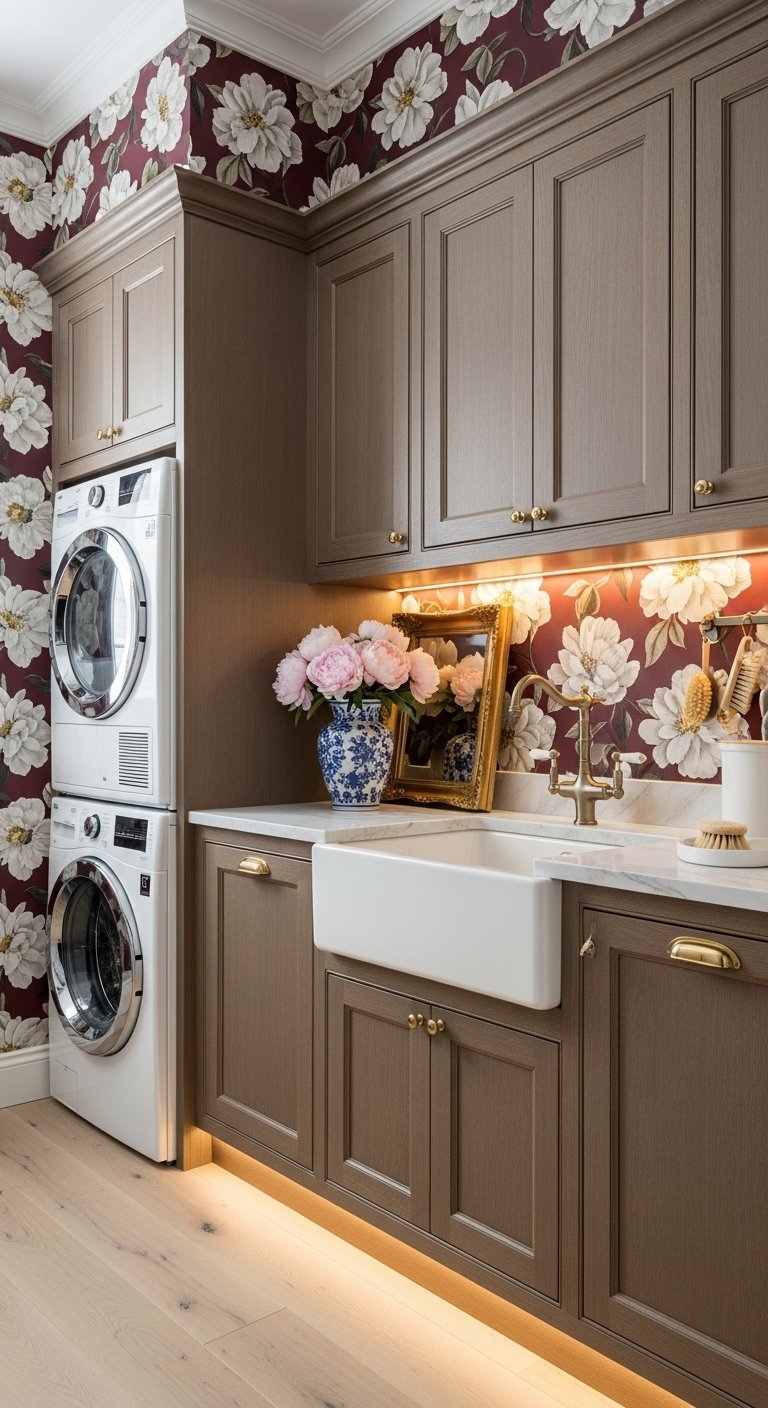 buanderie classique papier peint bordeaux